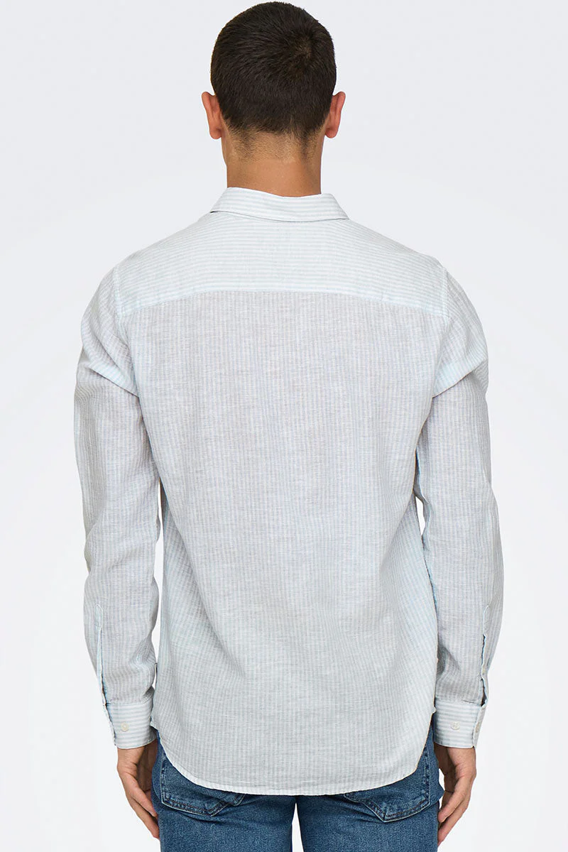 ONLY & SONS Caiden LS Stripe Linen Shirt Cashmere Blue - Image 4