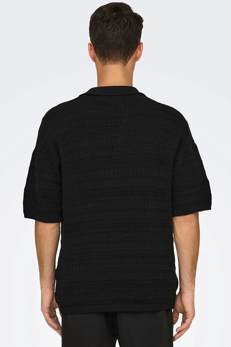 ONLY & SONS Grayson SS Chocket Knit Polo Black - Image 4