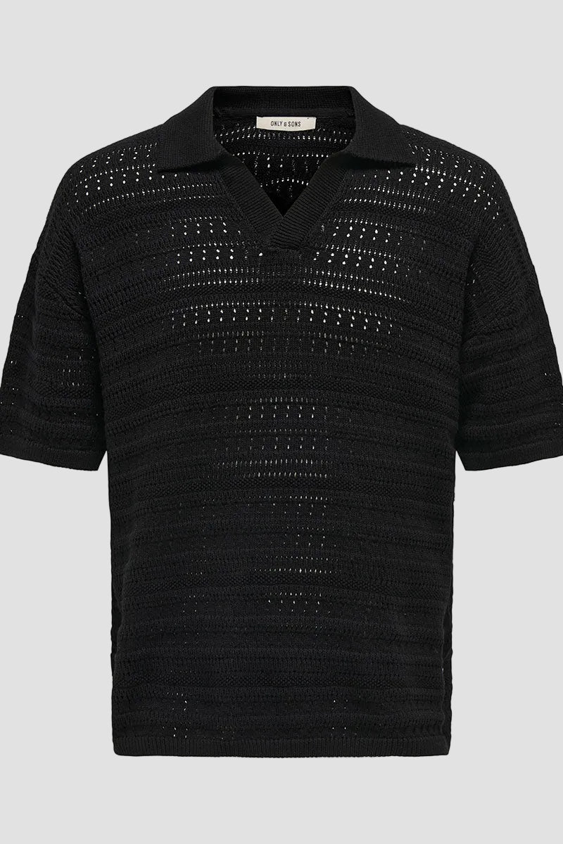 ONLY & SONS Grayson SS Chocket Knit Polo Black - Image 5