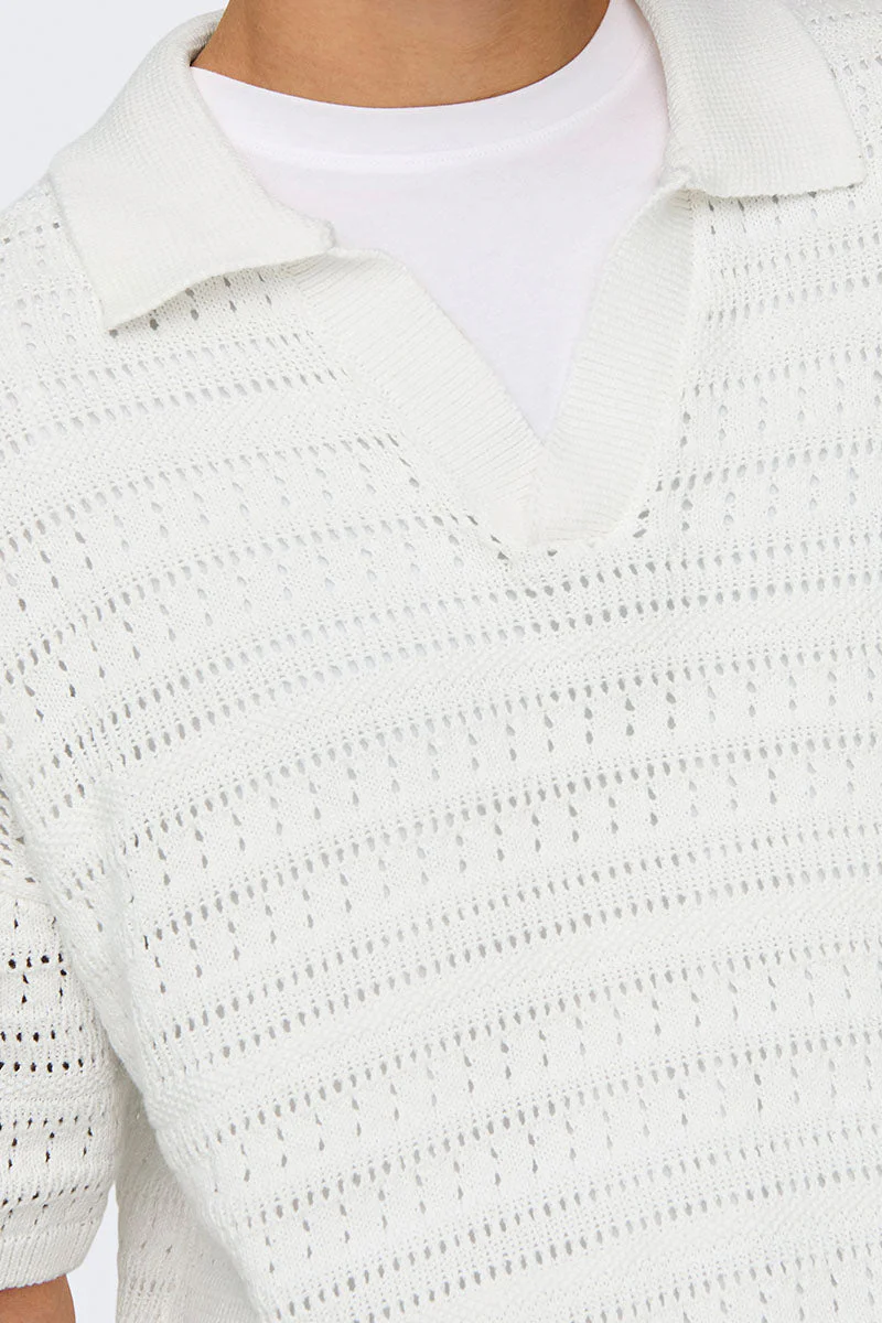 ONLY & SONS Grayson SS Chocket Knit Polo Cloud Dancer - Image 3