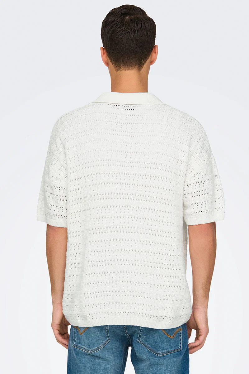 ONLY & SONS Grayson SS Chocket Knit Polo Cloud Dancer - Image 4