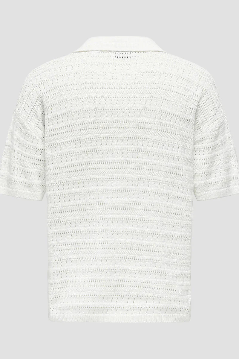 ONLY & SONS Grayson SS Chocket Knit Polo Cloud Dancer - Image 6