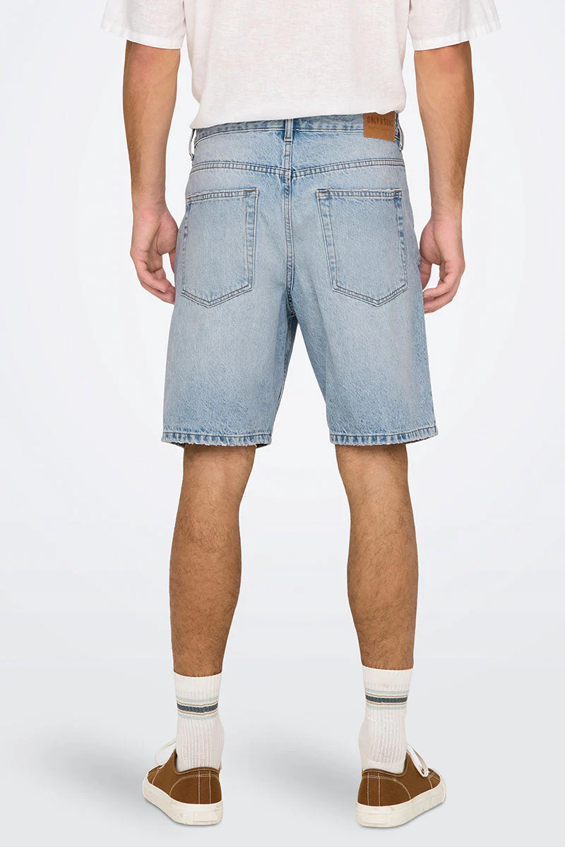 ONLY & SONS Edge Straight Fit Denim Shorts Light Blue Denim - Image 4