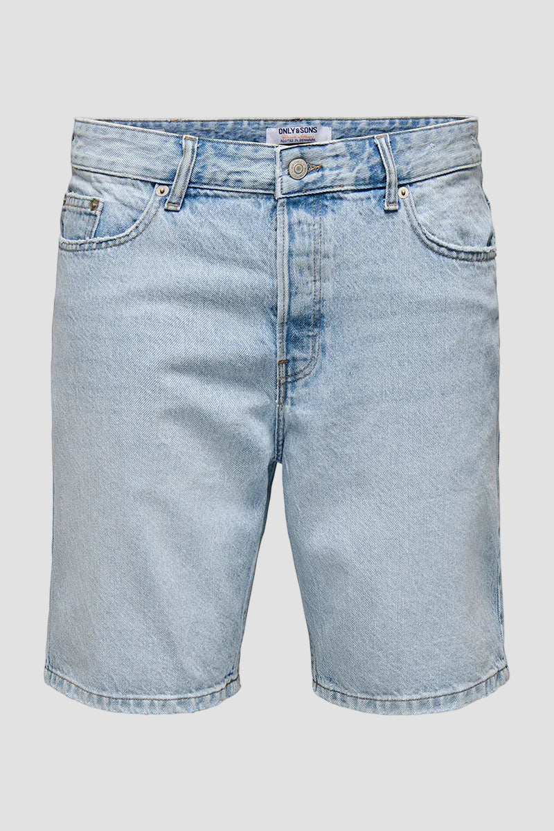 ONLY & SONS Edge Straight Fit Denim Shorts Light Blue Denim - Image 5