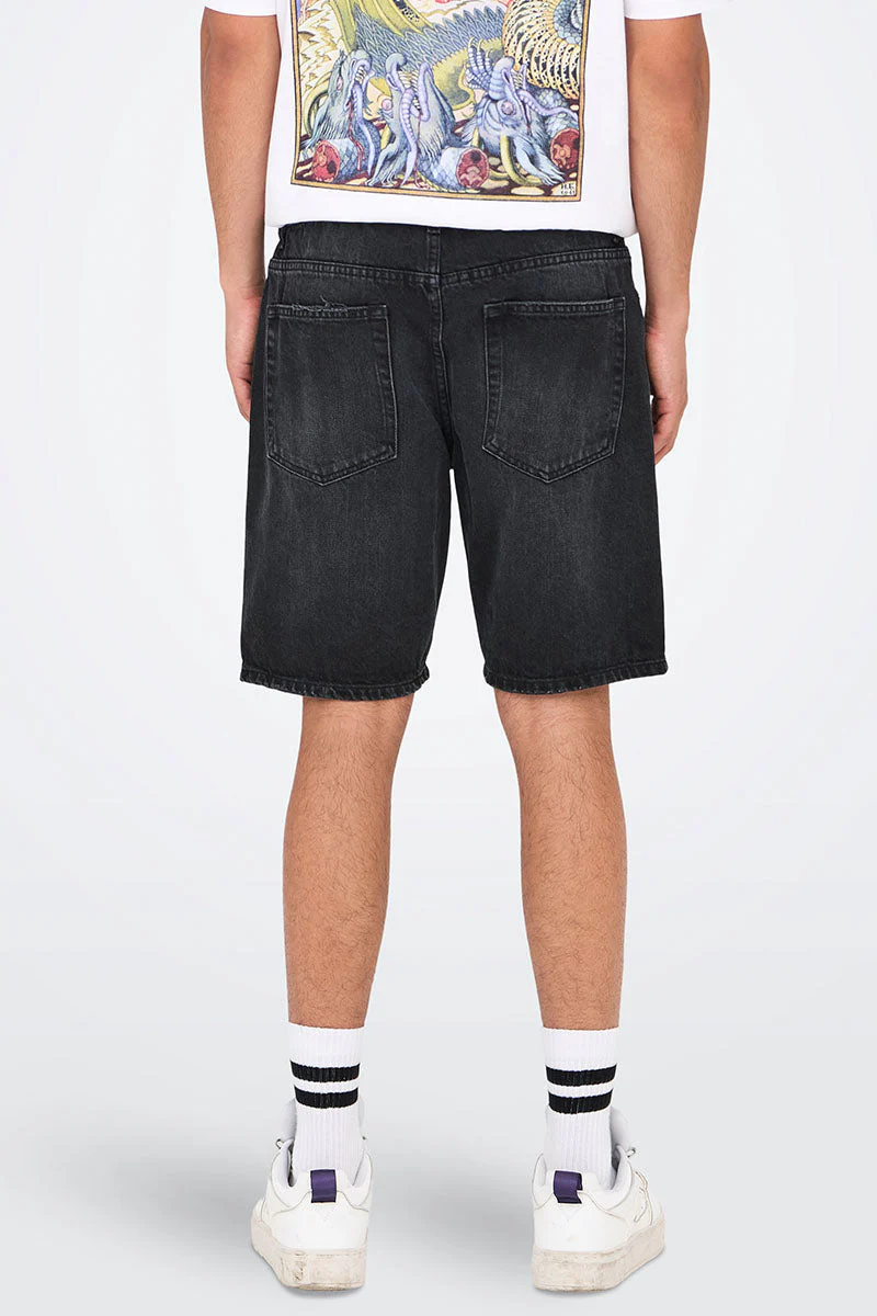 ONLY & SONS Edge Straight Fit Denim Shorts Black Denim - Image 5