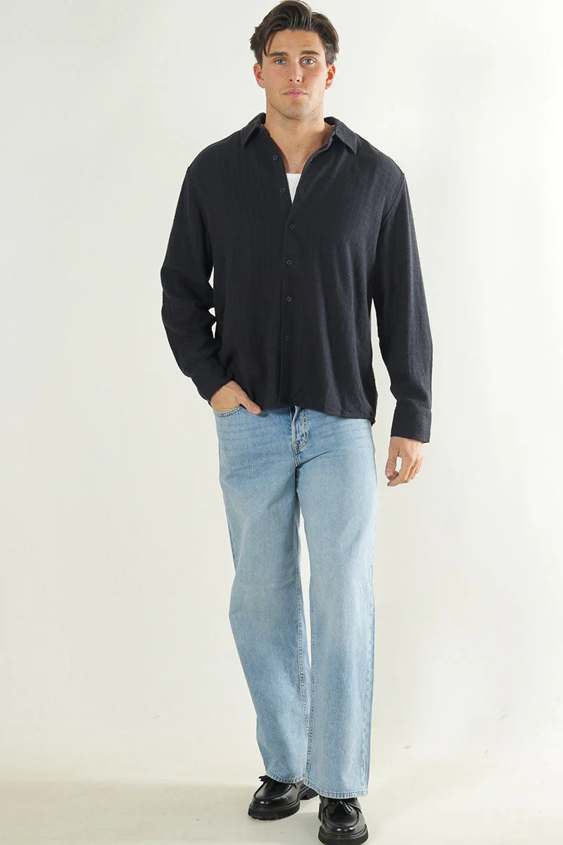 ONLY & SONS Latham LS Linen Structure Shirt Dark Navy - Image 2