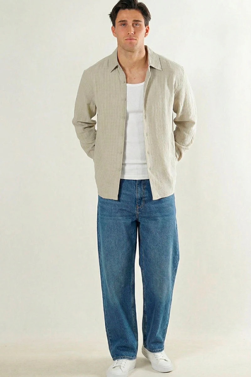 ONLY & SONS Latham LS Linen Structure Shirt Silver Lining - Image 2