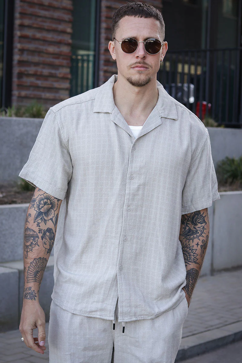 ONLY & SONS Latham Resort Linen Structure Shirt Silver Lining