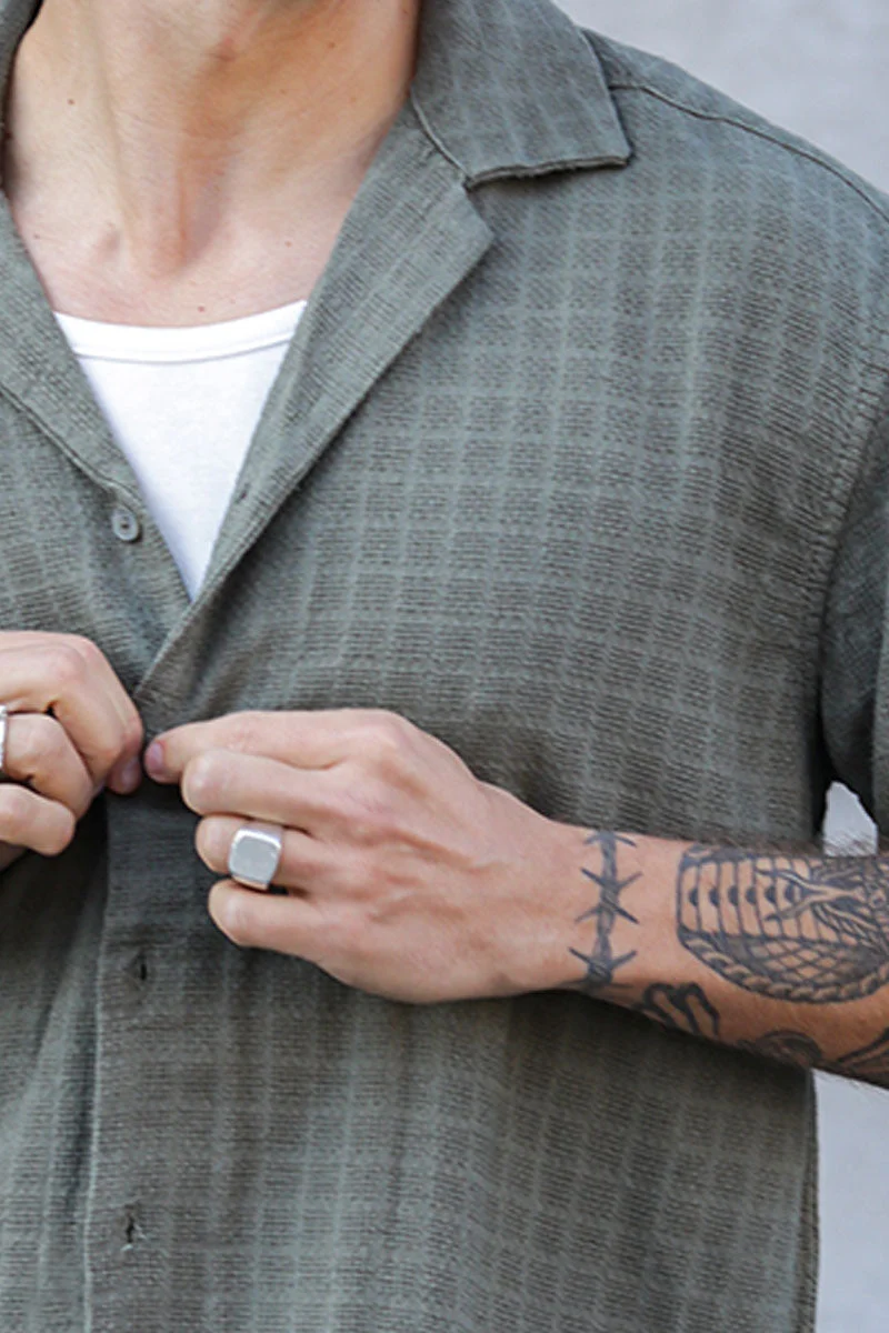 ONLY & SONS Latham Resort Linen Structure Shirt Dusty Olive - Image 4