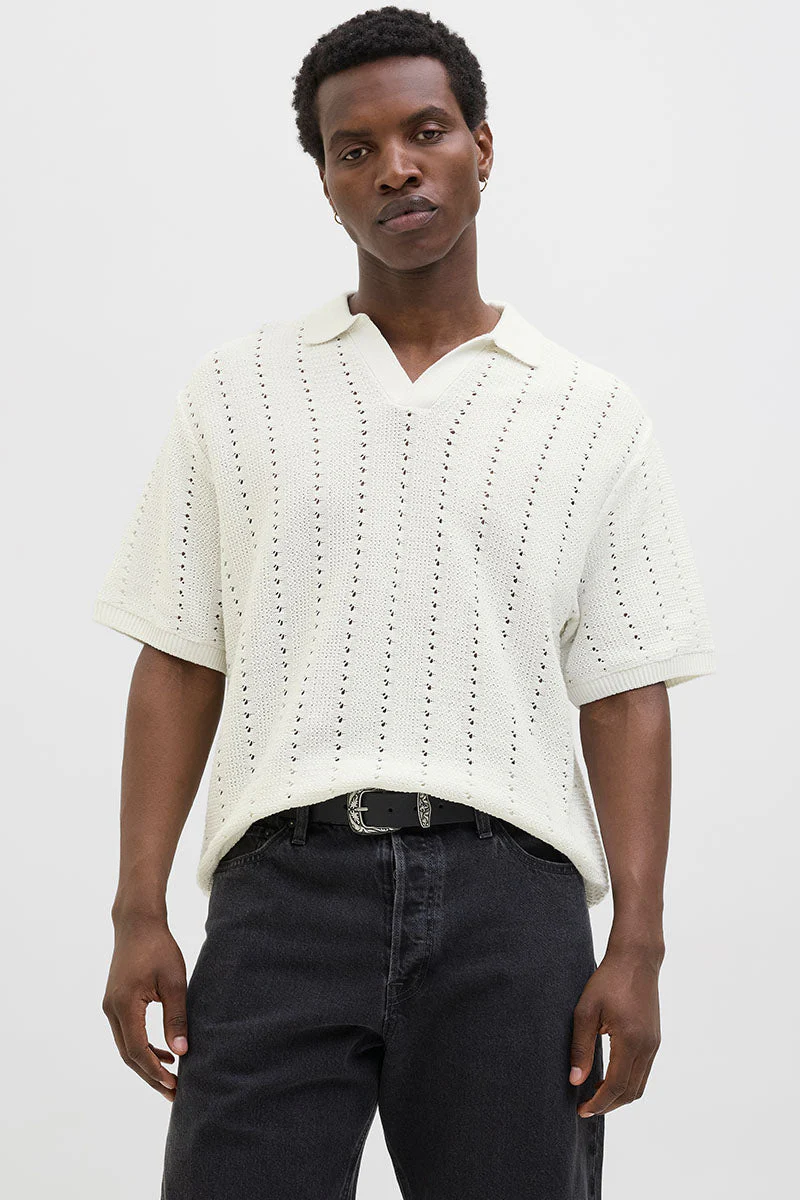 Jack & Jones Aros Knit Easter SS Crochet Polo Sea Salt
