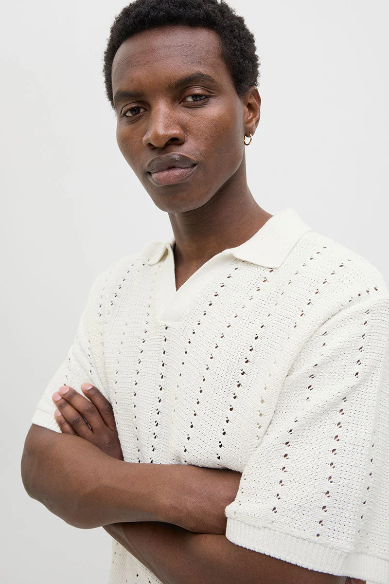 Jack & Jones Aros Knit Easter SS Crochet Polo Sea Salt - Image 3