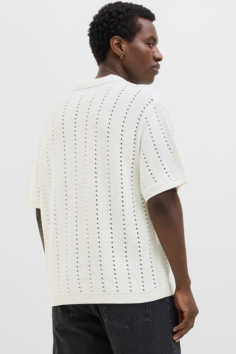 Jack & Jones Aros Knit Easter SS Crochet Polo Sea Salt - Image 6