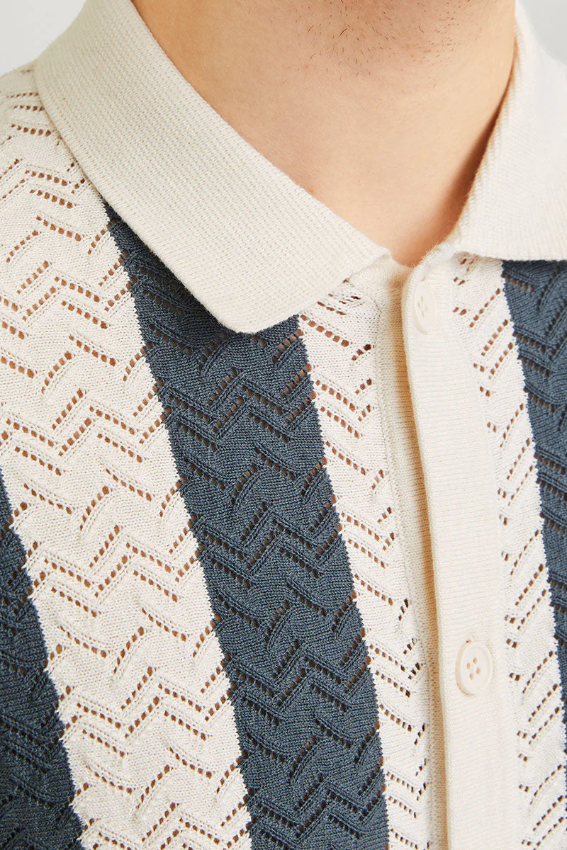 Jack & Jones Tyler Knit SS Polo Sea Salt Stripe - Image 3