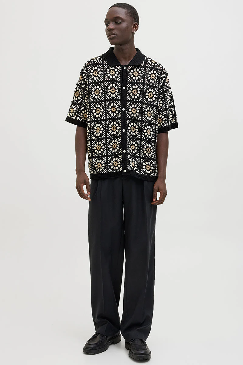 Jack & Jones Cartagena Crochet Knit Polo Black - Image 2