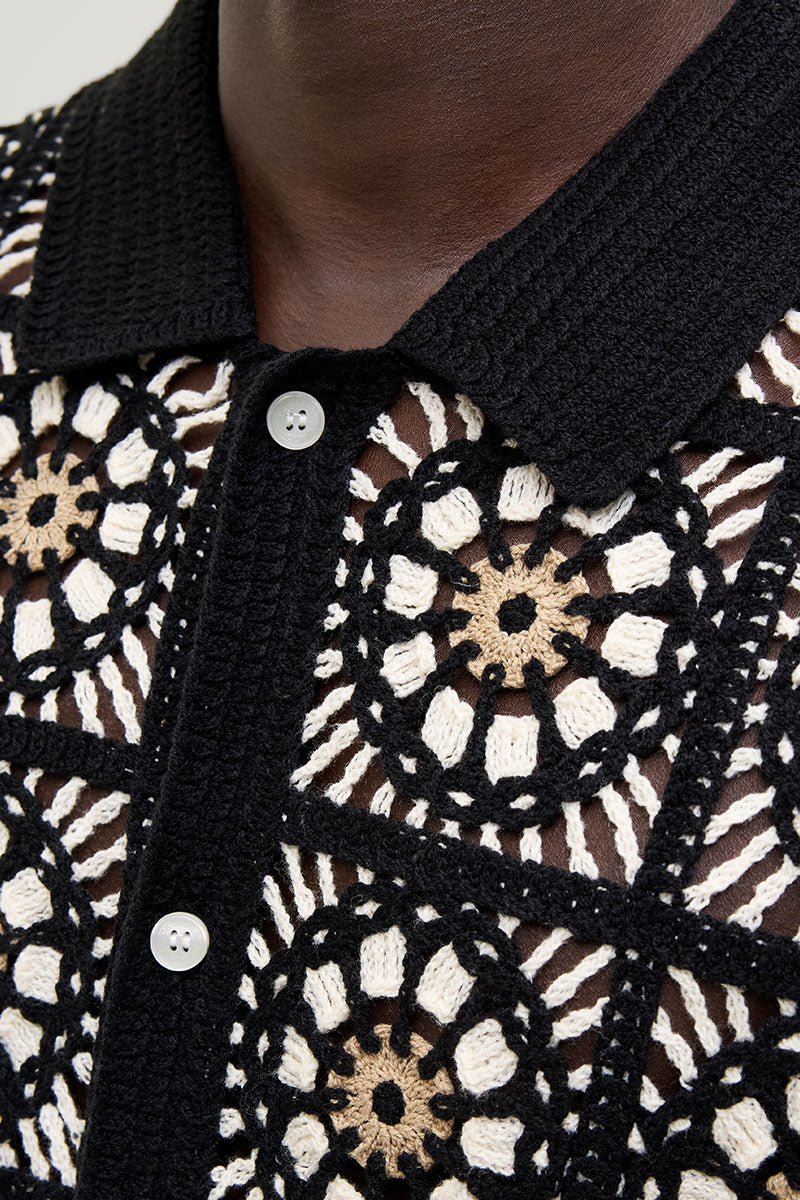 Jack & Jones Cartagena Crochet Knit Polo Black - Image 3