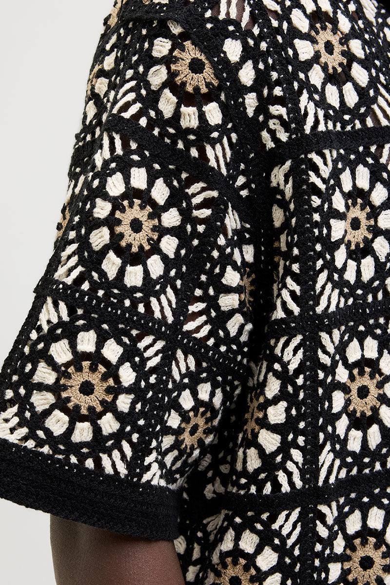Jack & Jones Cartagena Crochet Knit Polo Black - Image 4