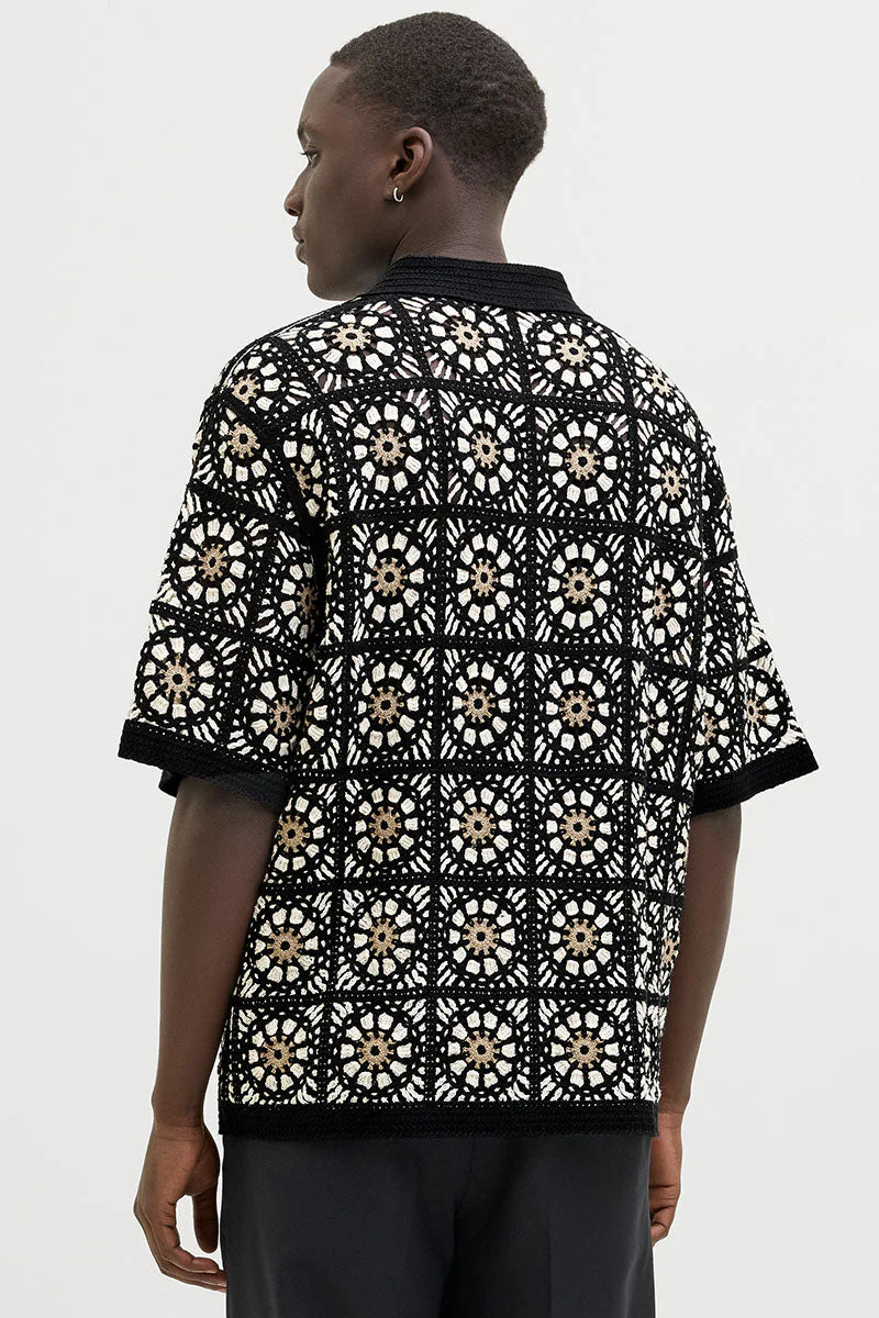 Jack & Jones Cartagena Crochet Knit Polo Black - Image 5