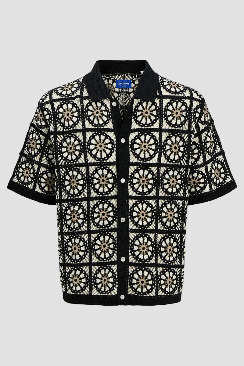 Jack & Jones Cartagena Crochet Knit Polo Black - Image 6