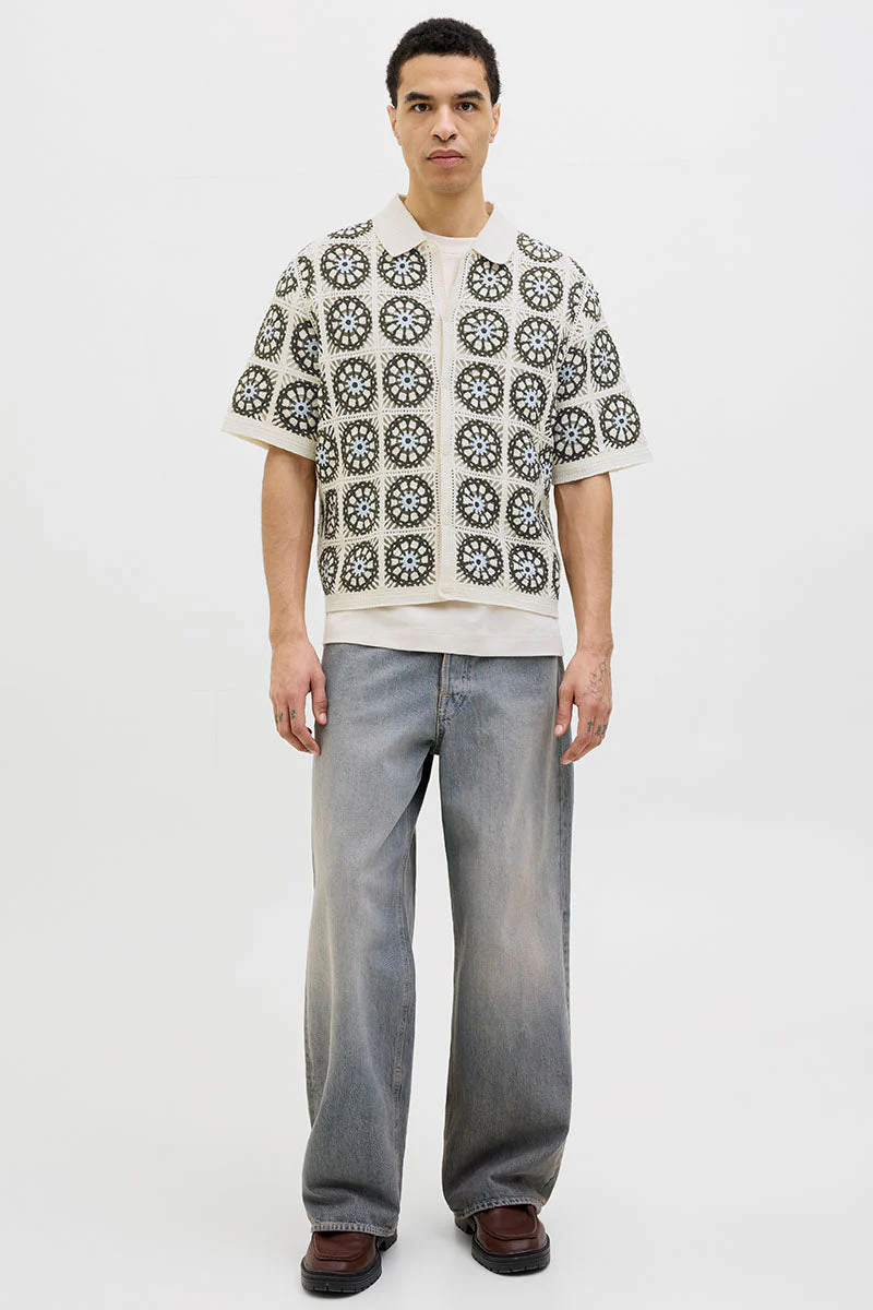 Jack & Jones Cartagena Crochet Knit Polo Sea Salt - Image 2