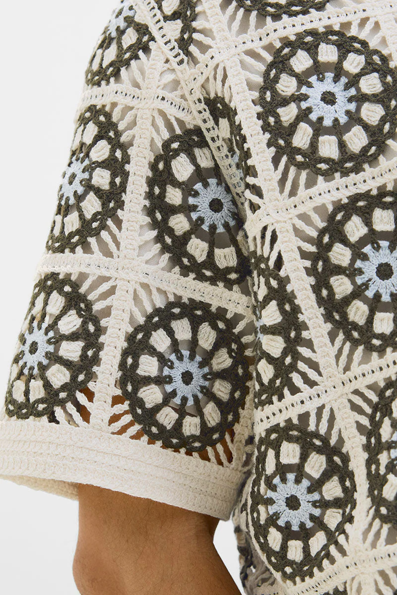 Jack & Jones Cartagena Crochet Knit Polo Sea Salt - Image 4
