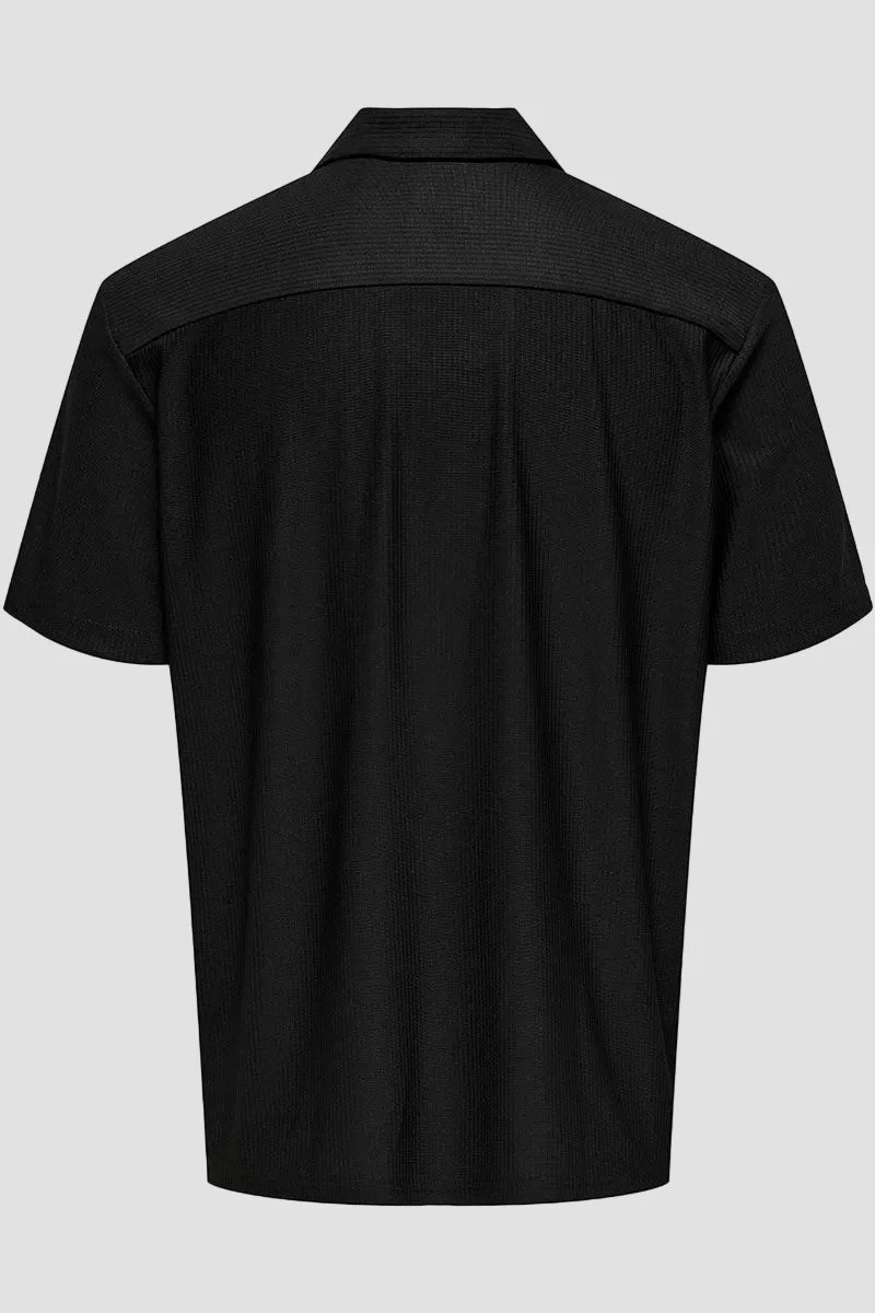 ONLY & SONS Kari Relaxed Plizze Resort SS Shirt Black - Image 7