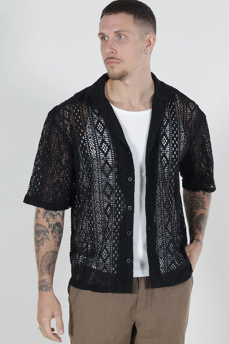 ONLY & SONS Novak Relax Resort SS Lace Shirt Black - Image 4