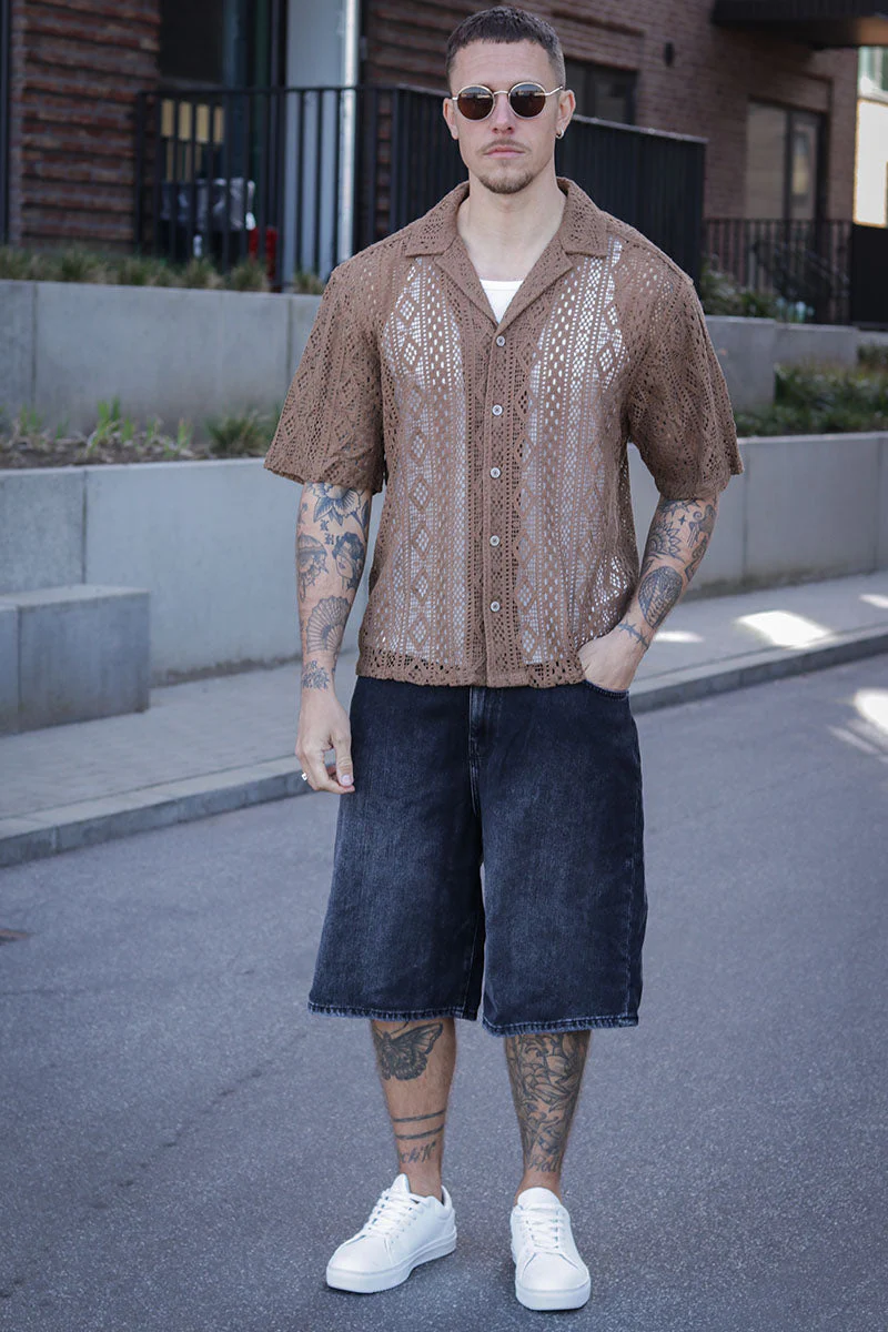 ONLY & SONS Novak Relax Resort SS Lace Shirt Sepia - Image 2