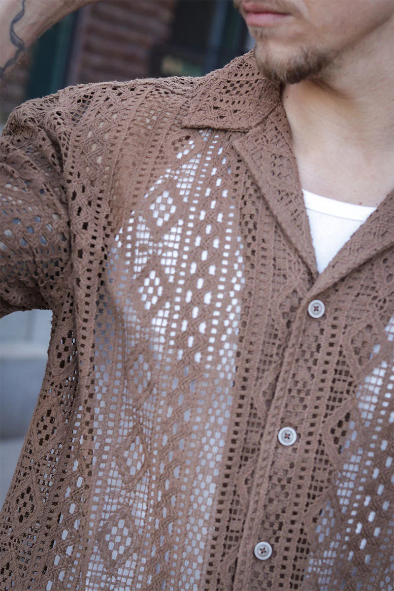 ONLY & SONS Novak Relax Resort SS Lace Shirt Sepia - Image 3