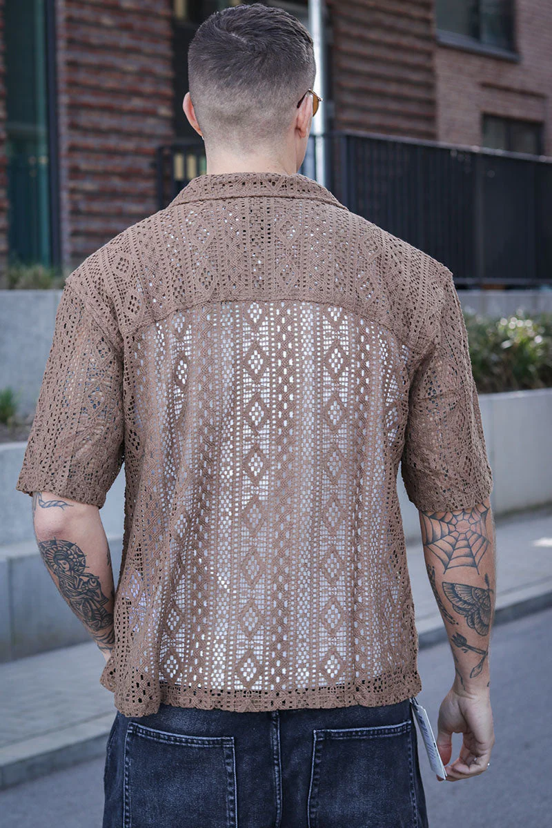 ONLY & SONS Novak Relax Resort SS Lace Shirt Sepia - Image 4