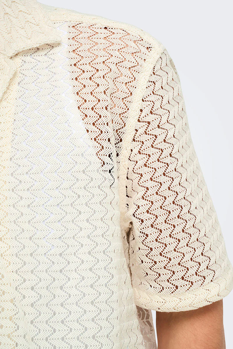 ONLY & SONS Novak Relax Resort SS Zigzag Shirt Egret - Image 3