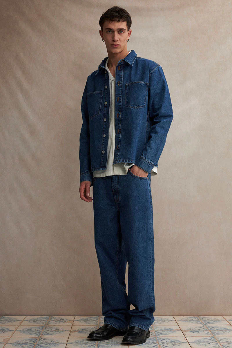 Solid William Overshirt Middle Blue Denim - Image 2