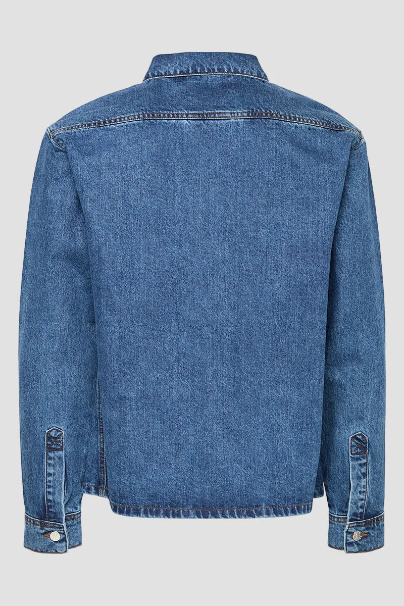 Solid William Overshirt Middle Blue Denim - Image 4