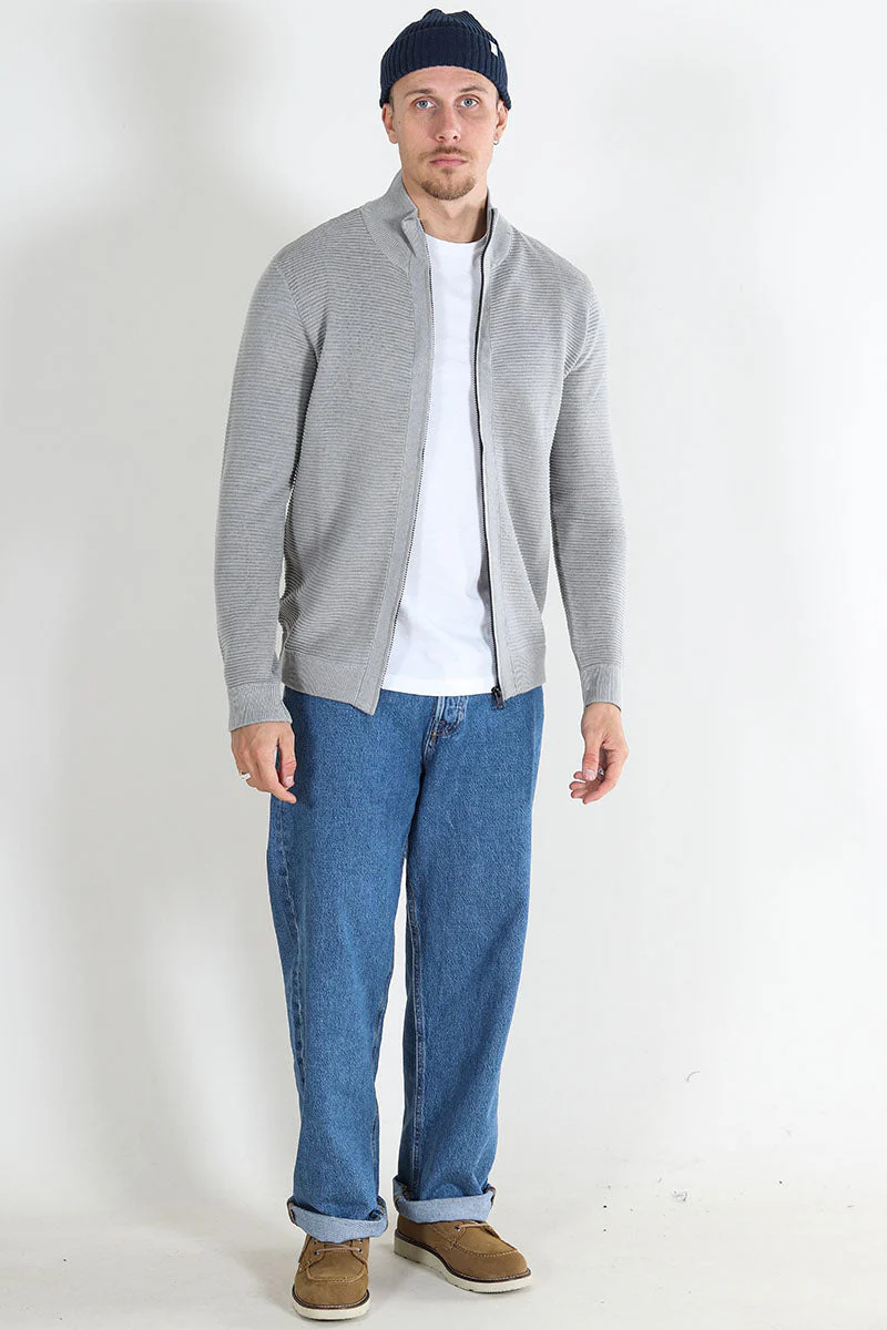 Solid Valencia Knit Full  Zip Light Grey Melange - Image 2