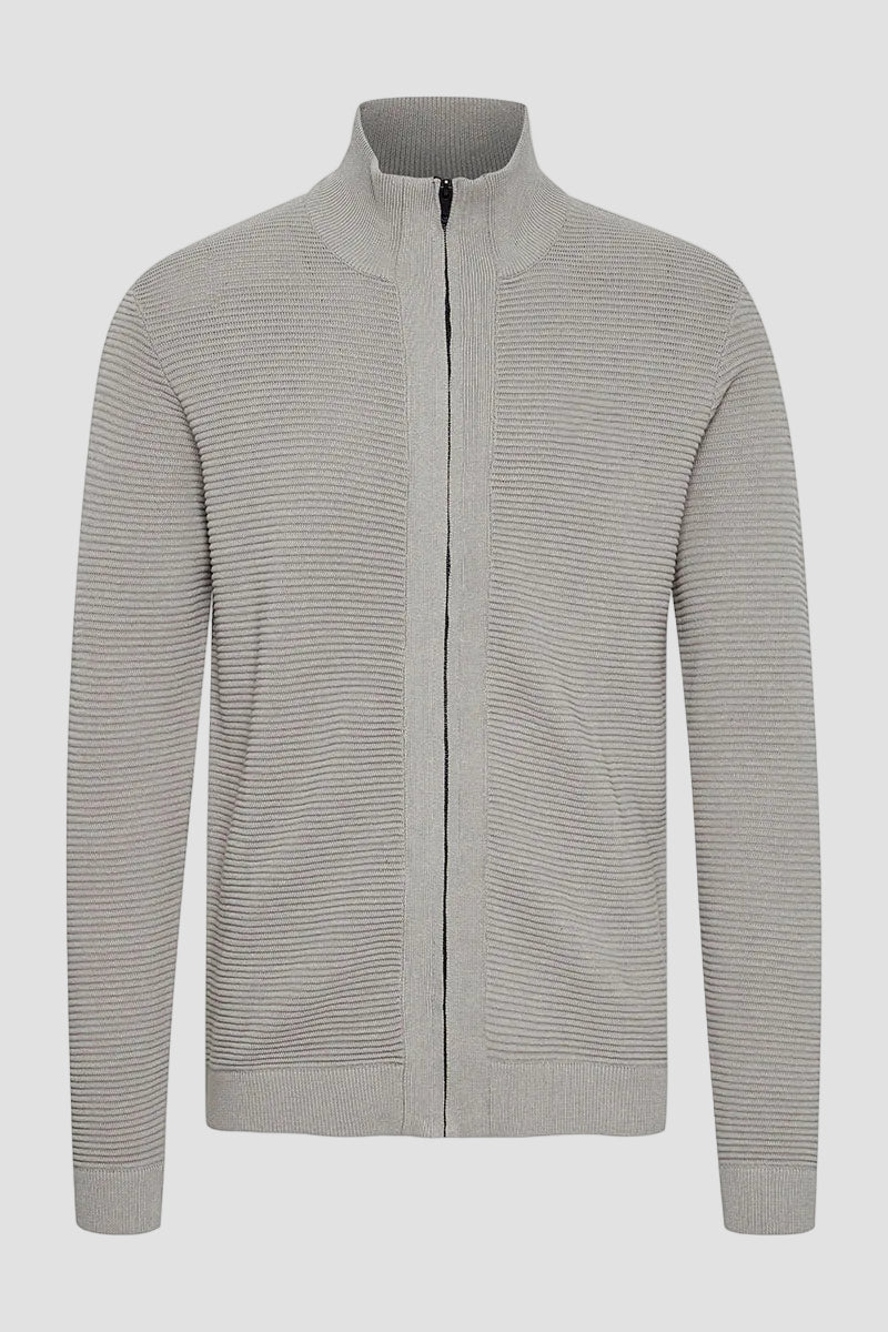 Solid Valencia Knit Full  Zip Light Grey Melange - Image 3