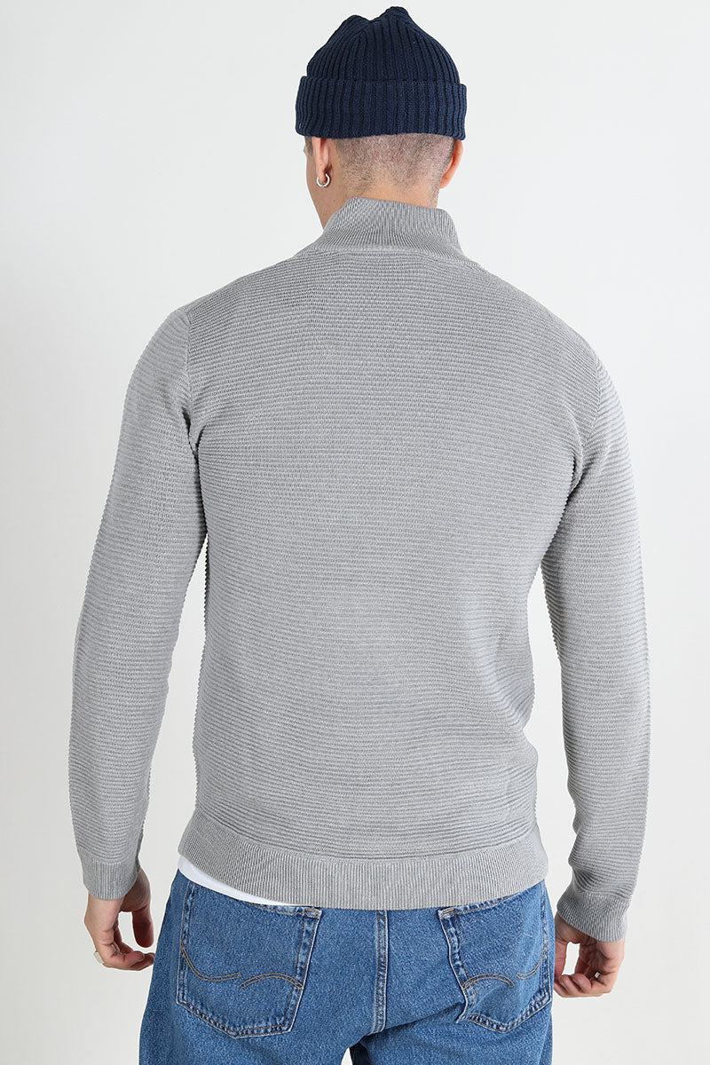Solid Valencia Knit Full  Zip Light Grey Melange - Image 5