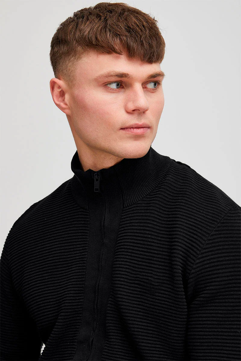 Solid Valencia Knit Full  Zip Black - Image 3