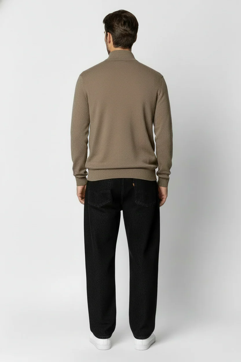 Clean Cut Copenhagen Claude half zip knit Dark beige melange - Image 3