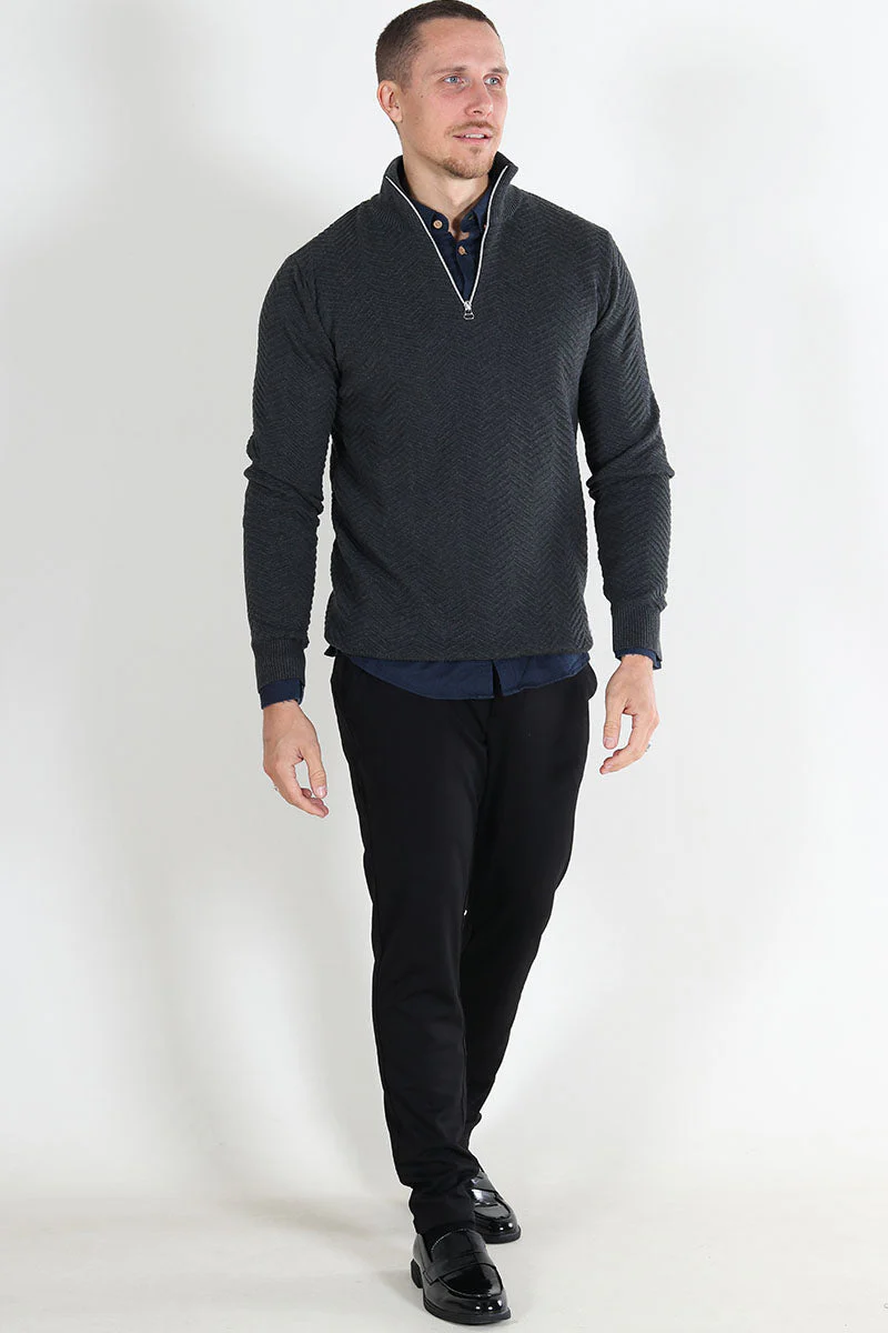 Kronstadt Carlo Cotton half zip knit Charcoal Mix - Image 2
