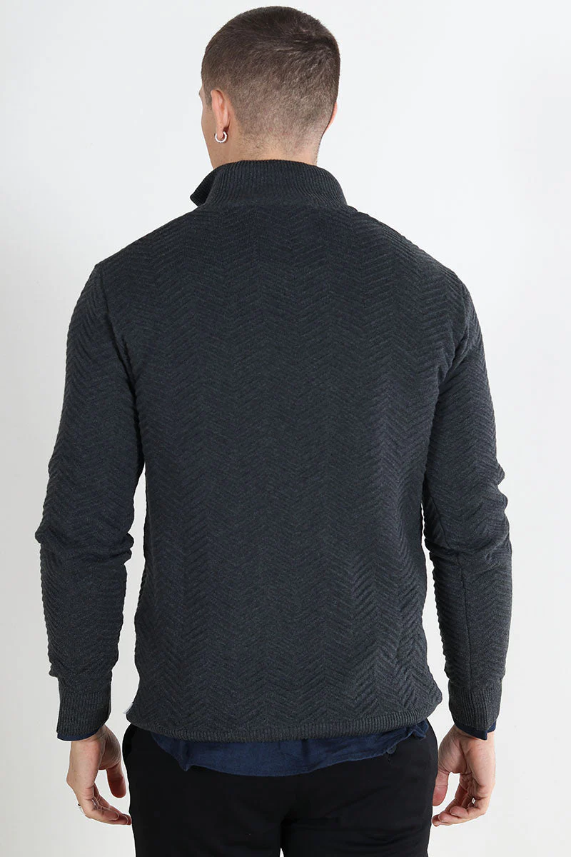 Kronstadt Carlo Cotton half zip knit Charcoal Mix - Image 4