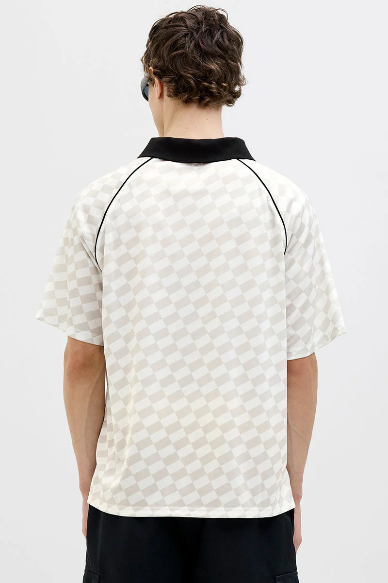 Jack & Jones Retreat AOP Mesh Open Collar Polo SS Cloud Dancer - Image 6