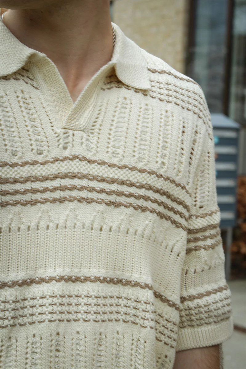 ONLY & SONS Karlos Relaxed Fit SS Resort Knit Polo Vanilla Ice - Image 3