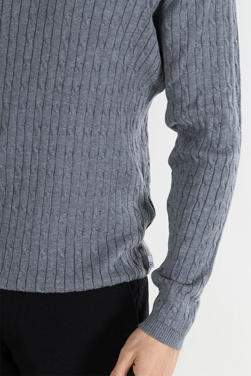 Kronstadt Cable Cotton Knit Lt Grey Mix - Image 3