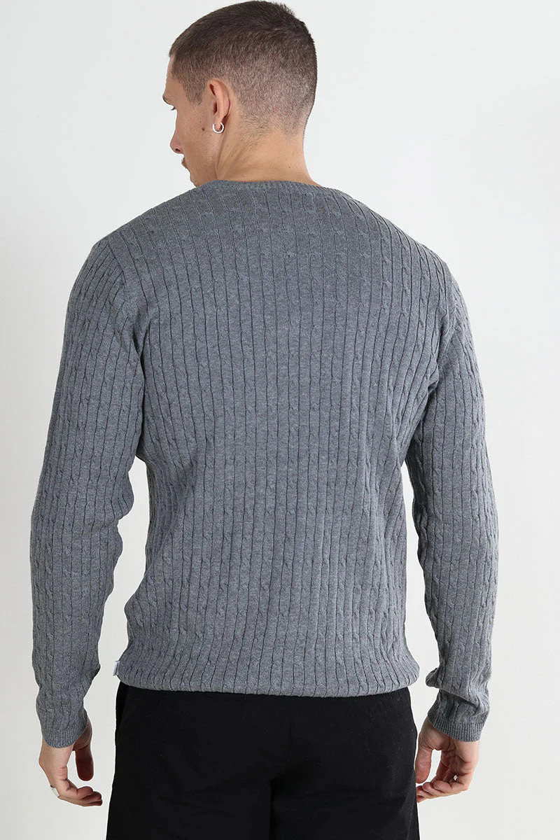 Kronstadt Cable Cotton Knit Lt Grey Mix - Image 4