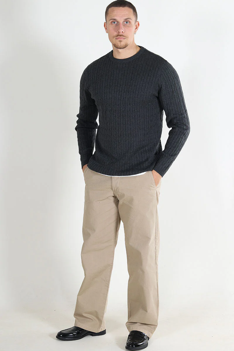 Kronstadt Cable Cotton Knit Charcoal Mix - Image 2