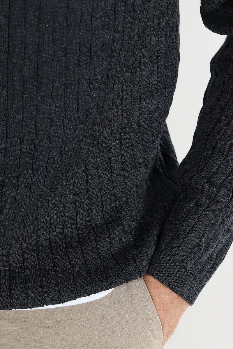 Kronstadt Cable Cotton Knit Charcoal Mix - Image 4