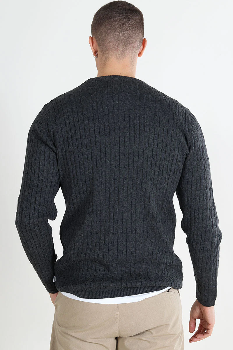 Kronstadt Cable Cotton Knit Charcoal Mix - Image 5