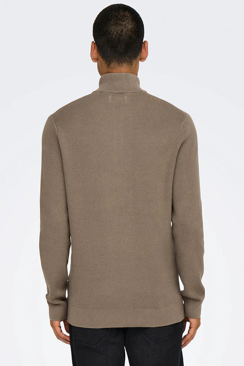 ONLY & SONS Phil Cotton Half Zip Knit Desert Taupe - Image 4