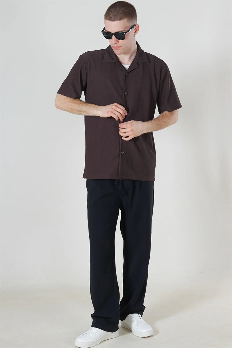 Selected Relax Plisse Resort SS Shirt Chocolate Brown - Image 2