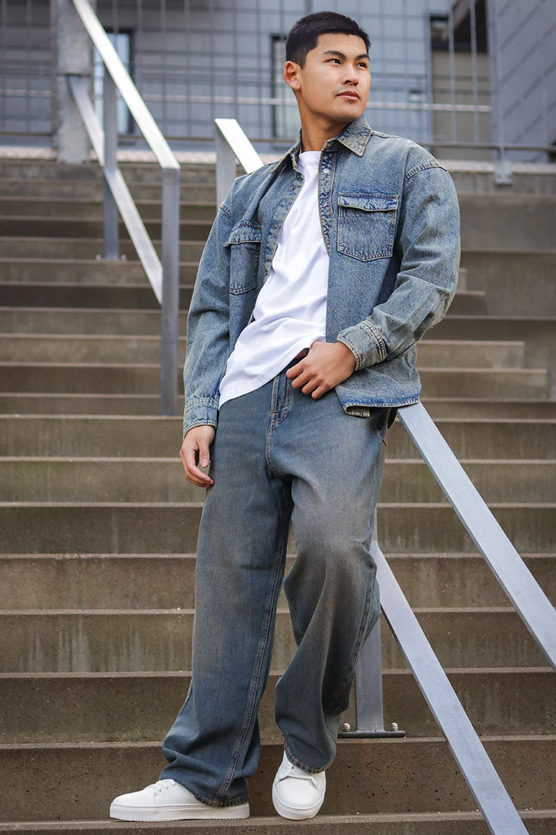 Jack & Jones Austin Wide Fit Denim Shirt LS Light Blue Denim - Image 2