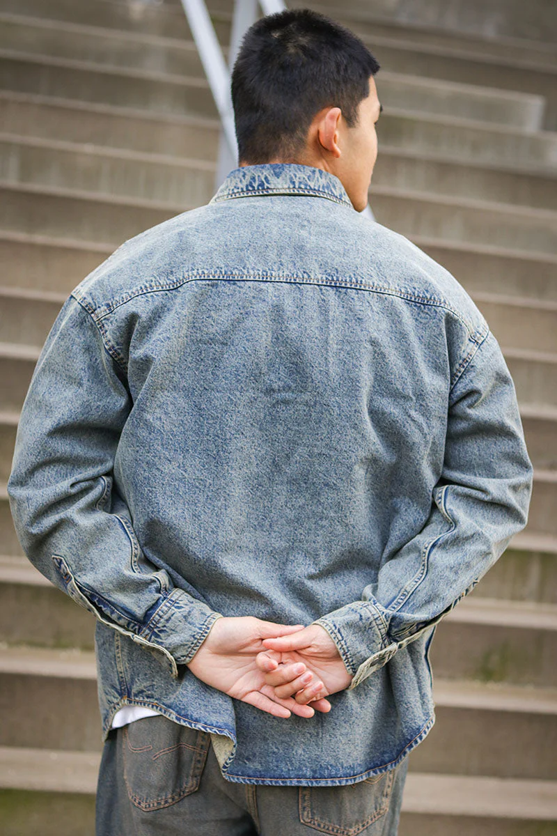 Jack & Jones Austin Wide Fit Denim Shirt LS Light Blue Denim - Image 7
